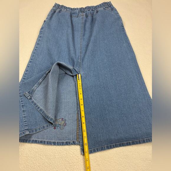 Vintage Papagallo Denim Midi Skirt Womens 10 Blue Jean Floral Beaded - Picture 8 of 8